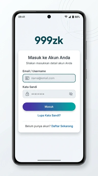 Tampilan halaman login 999zk