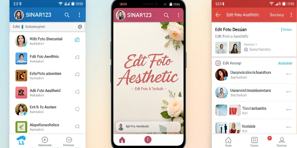 Tampilan antarmuka aplikasi SINAR123 untuk edit foto aesthetic.