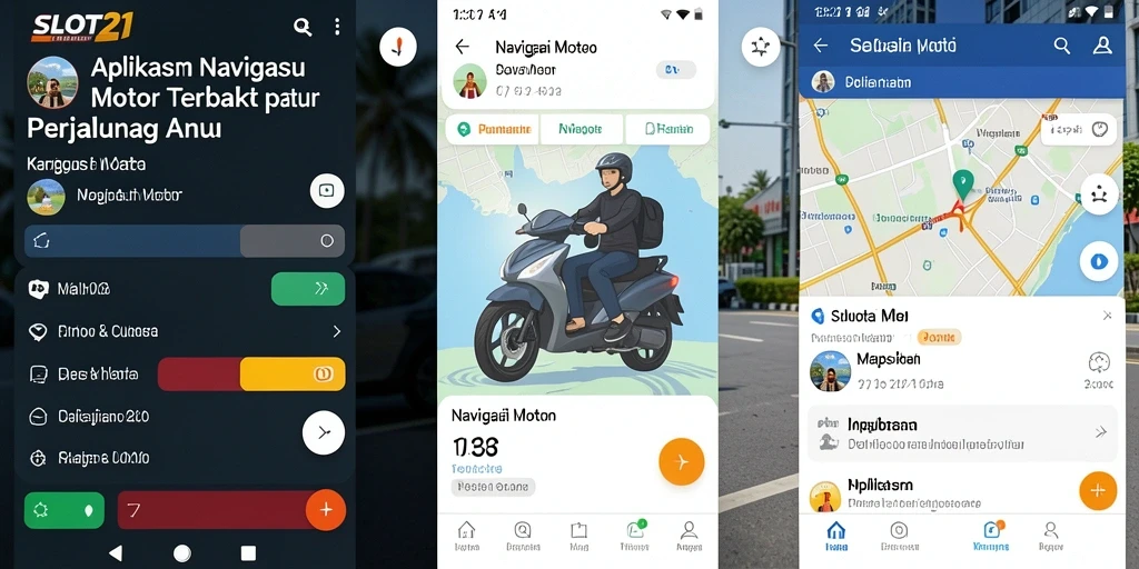 Antarmuka aplikasi SLOT21 menampilkan peta dan fitur navigasi motor yang canggih.