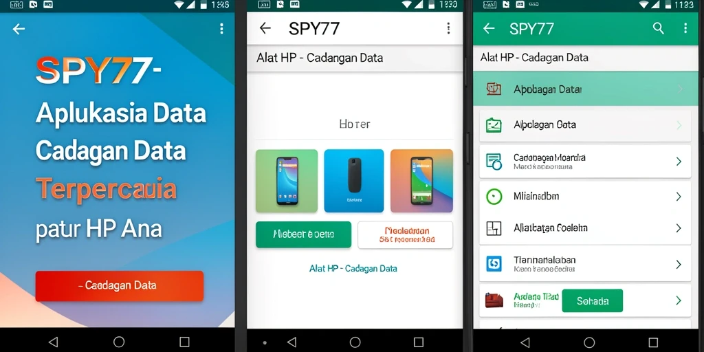 Tampilan antarmuka SPY77 saat melakukan cadangan data secara aman.